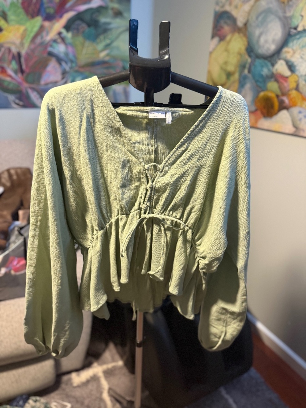asks design light green boho top cinched waist adjustable lace up us 14